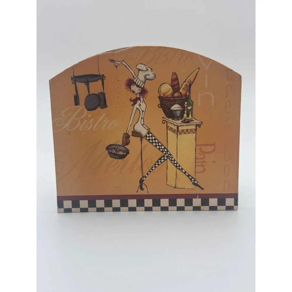 Sassy Chef III Napkin‎ Holder Wooden Countertop Salt Bae Female